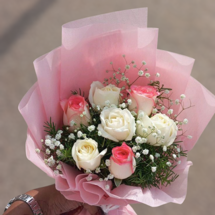Pink And White Roses Bunch